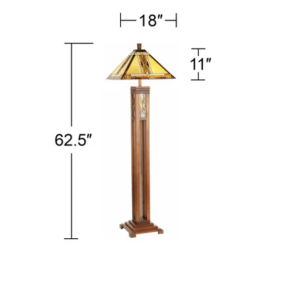 Robert Louis Tiffany Mission Floor Lamp With Nightlight 62.5" Tall Walnut Wood Column Stained Glass Shade For Living Room Reading Bedroom 8 Robert Louis Tiffany Mission Floor Lamp With Nightlight 62.5" Tall Walnut Wood Column Stained Glass Shade For Living Room Reading Bedroom - Image 6