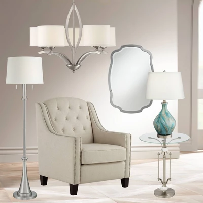 360 Lighting Karl Modern Floor Lamp Standing 63 3/4" Tall Brushed Nickel Metal White Tapered Drum Shade For Living Room House Bedroom Office Family 9 360 Lighting Karl Modern Floor Lamp Standing 63 3/4" Tall Brushed Nickel Metal White Tapered Drum Shade For Living Room House Bedroom Office Family - Image 7