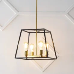 15" 4-Light Lloyd Farmhouse Industrial Iron LED Pendant Black/Brass Gold - JONATHAN Y -Home Improvement Store GUEST 1434c28d 66d3 4231 871b 9e8ff6312d1a