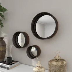 Contemporary Metal Wall Mirror Set Of 3 Dark Brown - Olivia & May -Home Improvement Store GUEST 150d61fd 0fe2 4602 a750 894bfbc26570