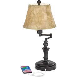 Regency Hill Traditional Desk Table Lamp Swing Arm With Hotel Style USB Charging Port 21.75" High Bronze Metal Faux Leather Bell Shade For Bedroom -Home Improvement Store GUEST 16feaaa4 46c4 4625 b6cc 92f51e596b46