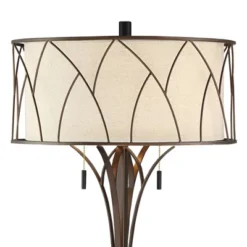 Franklin Iron Works Sydney Modern Mid Century Table Lamp 26" High Bronze With USB Charging Port Oatmeal Drum Shade For Bedroom Living Room Office Desk -Home Improvement Store GUEST 1a43ac71 976a 4520 8008 1594c984d1cd