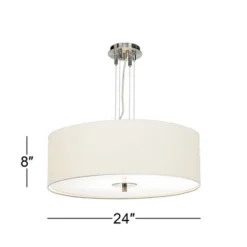 Possini Euro Design Brushed Nickel Pendant Chandelier 24" Wide Modern White Canvas Drum Shade 4-Light Fixture For Dining Room House Kitchen Island -Home Improvement Store GUEST 1ee6a86d 9e02 4882 84e5 31d77a6043b0