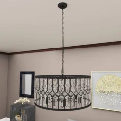 Metal Crystal Embellishments 6 Light Chandelier With Link Style Chain Black - Olivia & May -Home Improvement Store GUEST 218d9ef8 ee4e 4035 9c19 f1e10499c650