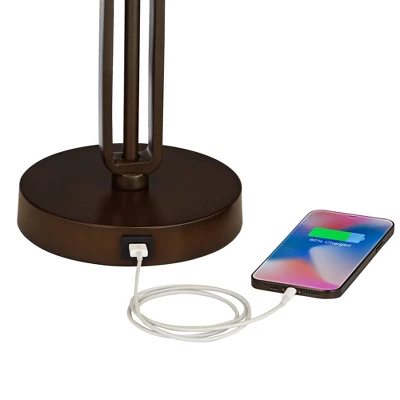 Franklin Iron Works Samuel Industrial Desk Lamp 20" High Rubbed Bronze With USB Charging Port Natural Mica Shade For Bedroom Living Room Bedside Desk 5 Franklin Iron Works Samuel Industrial Desk Lamp 20" High Rubbed Bronze With USB Charging Port Natural Mica Shade For Bedroom Living Room Bedside Desk - Image 3