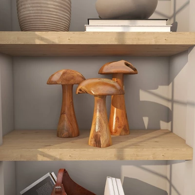 Set Of 3 Teak Wood Mushroom Handmade Live Edge Sculpture With Natural Smooth Finish Brown - Olivia & May 14 Set Of 3 Teak Wood Mushroom Handmade Live Edge Sculpture With Natural Smooth Finish Brown - Olivia & May - Image 12