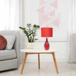 18.11" Traditional Standard Ceramic Dewdrop Table Desk Lamp With Matching Fabric Shade Red - Creekwood Home -Home Improvement Store GUEST 281422c5 4abd 44ec 98e4 75a4219a62fe