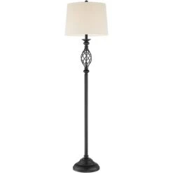 Franklin Iron Works Annie Rustic Floor Lamp Standing 63" Tall Bronze Iron Scroll Cream Hardback Drum Shade For Living Room Bedroom Office House Home -Home Improvement Store GUEST 285043c6 6885 4b88 a4e4 86d04312cce3