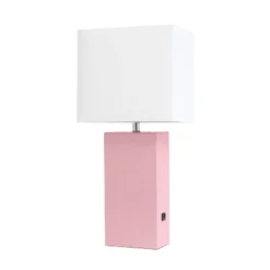 21" Lexington Leather Base Modern Home Decor Bedside Table Lamp With USB Charging Port And Fabric Shade - Lalia Home -Home Improvement Store GUEST 2c424fea 762a 4b9d bd20 7af77db42851