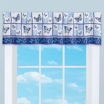 Collections Etc Blue Butterfly Floral Patchwork Window Valance 2 Collections Etc Blue Butterfly Floral Patchwork Window Valance