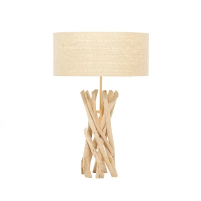 Rustic Wood Table Lamp Beige - Olivia & May 4 Rustic Wood Table Lamp Beige - Olivia & May - Image 2