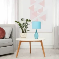 18.11" Traditional Standard Ceramic Dewdrop Table Desk Lamp With Matching Fabric Shade Blue - Creekwood Home -Home Improvement Store GUEST 2fb191c0 5bb7 463d a677 06cc849bf6ef