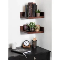2pc Levie Floating Corner Wood Wall Shelf Set Walnut Brown - Kate & Laurel All Things Decor -Home Improvement Store GUEST 31064e58 4b42 4bc8 b459 c4e1e0ef636b