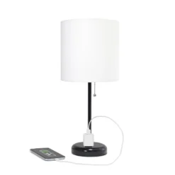 19.5" Bedside Power Outlet Base Metal Table Desk Lamp In Black With White Fabric Shade - Creekwood Home -Home Improvement Store GUEST 315b936a 2023 4ad7 adbc 83f83884b2a0