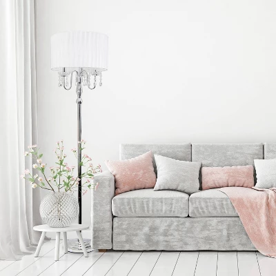 Trendy Romantic Sheer Shade Floor Lamp With Hanging Crystals White - Elegant Designs 4 Trendy Romantic Sheer Shade Floor Lamp With Hanging Crystals White - Elegant Designs - Image 2