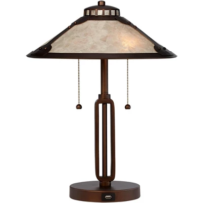 Franklin Iron Works Samuel Industrial Desk Lamp 20" High Rubbed Bronze With USB Charging Port Natural Mica Shade For Bedroom Living Room Bedside Desk 9 Franklin Iron Works Samuel Industrial Desk Lamp 20" High Rubbed Bronze With USB Charging Port Natural Mica Shade For Bedroom Living Room Bedside Desk - Image 7