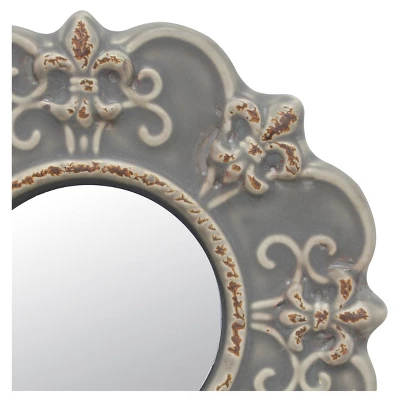 8" Ceramic Wall Mirror With Decorative Details Matte Gray - Stonebriar Collection 5 8" Ceramic Wall Mirror With Decorative Details Matte Gray - Stonebriar Collection - Image 3