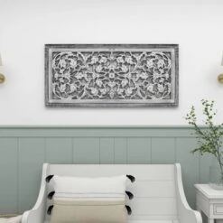 Mango Wood Floral Handmade Intricately Carved Arabesque Wall Decor - Olivia & May -Home Improvement Store GUEST 37959e67 ecbc 4a04 bb6b 6142252cd34f