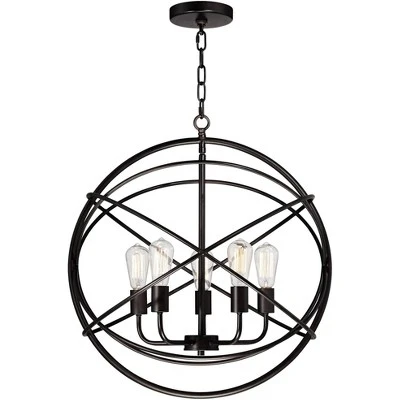 Franklin Iron Works Ellery Bronze Orb Foyer Pendant Chandelier 24 3/4" Wide Modern 5-Light LED Fixture For Dining Room House Kitchen Island Entryway 7 Franklin Iron Works Ellery Bronze Orb Foyer Pendant Chandelier 24 3/4" Wide Modern 5-Light LED Fixture For Dining Room House Kitchen Island Entryway - Image 5