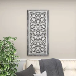 Mango Wood Floral Handmade Intricately Carved Arabesque Wall Decor - Olivia & May -Home Improvement Store GUEST 3c32e4f6 a42c 450f 8101 26bbebab8c83