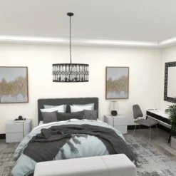 Metal Crystal Embellishments 6 Light Chandelier With Link Style Chain Black - Olivia & May -Home Improvement Store GUEST 3f111bb2 37c2 49bc 8daf 60012836132b