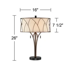 Franklin Iron Works Sydney Modern Mid Century Table Lamp 26" High Bronze With USB Charging Port Oatmeal Drum Shade For Bedroom Living Room Office Desk -Home Improvement Store GUEST 3fe8986d 2e87 43f8 9d8d 975760feb8dc