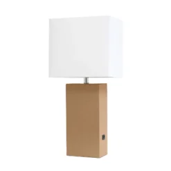 21" Lexington Leather Base Modern Home Decor Bedside Table Lamp With USB Charging Port And Fabric Shade - Lalia Home -Home Improvement Store GUEST 40b413e0 4c1a 4ec5 b51b b700b6fe0a0d
