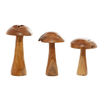 Set Of 3 Teak Wood Mushroom Handmade Live Edge Sculpture With Natural Smooth Finish Brown - Olivia & May 11 Set Of 3 Teak Wood Mushroom Handmade Live Edge Sculpture With Natural Smooth Finish Brown - Olivia & May - Image 9