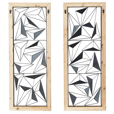 Metal Geometric Wall Decor With Wood Frame Set Of 2 Black - Olivia & May 5 Metal Geometric Wall Decor With Wood Frame Set Of 2 Black - Olivia & May - Image 3
