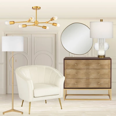 Possini Euro Design Rorschach Uneven Round Vanity Wall Mirror Modern Champagne Frame 30" Wide For Bathroom Bedroom Living Room Office Entryway House 10 Possini Euro Design Rorschach Uneven Round Vanity Wall Mirror Modern Champagne Frame 30" Wide For Bathroom Bedroom Living Room Office Entryway House - Image 8