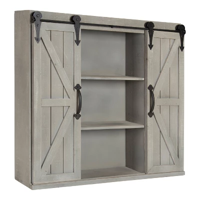 Decorative Wood Wall Storage Cabinet With 2 Sliding Barn Doors Rustic Gray - Kate & Laurel All Things Decor 3 Decorative Wood Wall Storage Cabinet With 2 Sliding Barn Doors Rustic Gray - Kate & Laurel All Things Decor