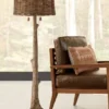 Barnes And Ivy Forrest Sequoia Tree Rustic Country Cottage Floor Lamp 61" Tall Faux Wood Brown Wicker Drum Shade For Living Room Bedroom Office House