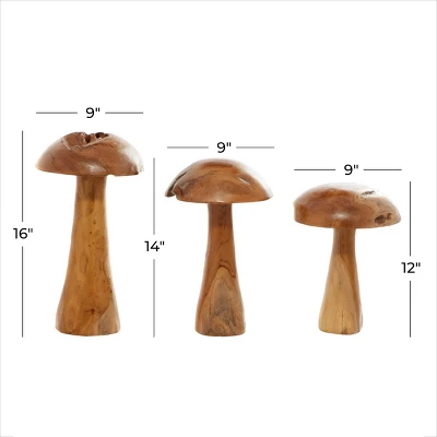 Set Of 3 Teak Wood Mushroom Handmade Live Edge Sculpture With Natural Smooth Finish Brown - Olivia & May 13 Set Of 3 Teak Wood Mushroom Handmade Live Edge Sculpture With Natural Smooth Finish Brown - Olivia & May - Image 11