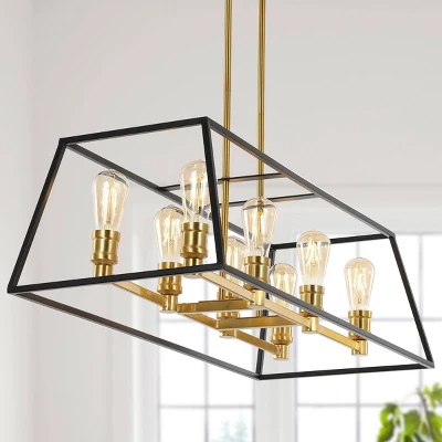 35" 8-Light Liane Farmhouse Industrial Iron Linear LED Pendant Black/Brass Gold - JONATHAN Y 3 35" 8-Light Liane Farmhouse Industrial Iron Linear LED Pendant Black/Brass Gold - JONATHAN Y