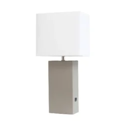 21" Lexington Leather Base Modern Home Decor Bedside Table Lamp With USB Charging Port And Fabric Shade - Lalia Home -Home Improvement Store GUEST 479c664a 5924 4f17 8a8b 0fb2132d5b13