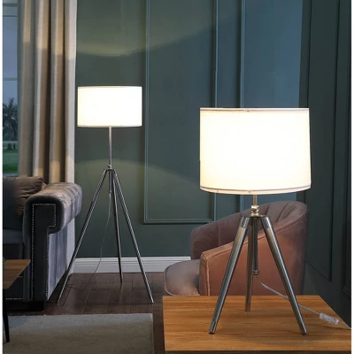 64" X 47" Mid-Century Adjustable Tripod Metal Floor Lamp Chrome/Silver - Ore International 6 64" X 47" Mid-Century Adjustable Tripod Metal Floor Lamp Chrome/Silver - Ore International - Image 4