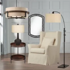 Possini Euro Design Bronze Wood Finish Pendant Chandelier 22" Wide Rustic Farmhouse Tan Fabric Drum 4-Light Fixture For Dining Room House -Home Improvement Store GUEST 4b7f12c2 a52a 4dfc 9a0a 61f026f23a93