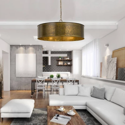 9.5" X 29.5" Metal Rochefort Round Chandelier Gold - Cal Lighting 3 9.5" X 29.5" Metal Rochefort Round Chandelier Gold - Cal Lighting