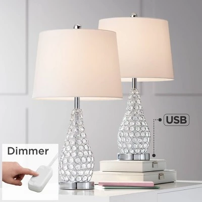 360 Lighting Sergio Modern Accent Table Lamps 23 1/2" High Set Of 2 Acrylic Chrome USB Charging Port White Drum For Bedroom Living Room Bedside Desk 3 360 Lighting Sergio Modern Accent Table Lamps 23 1/2" High Set Of 2 Acrylic Chrome USB Charging Port White Drum For Bedroom Living Room Bedside Desk