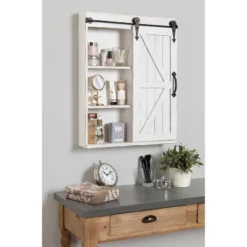 Decorative Wood Wall Storage Cabinet With Vanity Mirror And Sliding Barn Door Rustic White - Kate & Laurel All Things Decor -Home Improvement Store GUEST 51d12f27 afc7 4a67 ac27 474d38cd6f9f