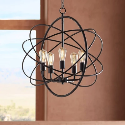 Franklin Iron Works Ellery Bronze Orb Foyer Pendant Chandelier 24 3/4" Wide Modern 5-Light LED Fixture For Dining Room House Kitchen Island Entryway 3 Franklin Iron Works Ellery Bronze Orb Foyer Pendant Chandelier 24 3/4" Wide Modern 5-Light LED Fixture For Dining Room House Kitchen Island Entryway