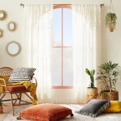 Home Improvement Store 4 1pc Sheer Banded Geo Macrame Window Curtain Panel White - Opalhouseâ„¢ Designed With Jungalowâ„¢