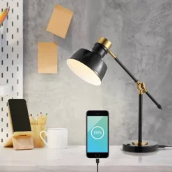 18.5" Allegra Farmhouse Adjustable Cantilever Task Lamp With USB Charging Port (Includes LED Light Bulb) - JONATHAN Y -Home Improvement Store GUEST 5a5cd10c 5895 451d abba 50731303b43d