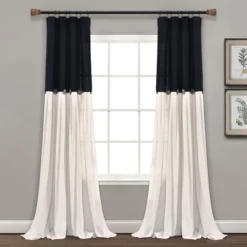 Home Boutique Linen Button New Window Curtain Panel Black/White Single 40x108