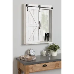 Decorative Wood Wall Storage Cabinet With Vanity Mirror And Sliding Barn Door Rustic White - Kate & Laurel All Things Decor -Home Improvement Store GUEST 6020acb5 24d6 4f57 8398 65756bd7c486