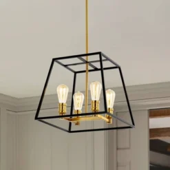 15" 4-Light Lloyd Farmhouse Industrial Iron LED Pendant Black/Brass Gold - JONATHAN Y -Home Improvement Store GUEST 60a2a7dd b55f 42b3 bcb9 d1170fa6c2c1