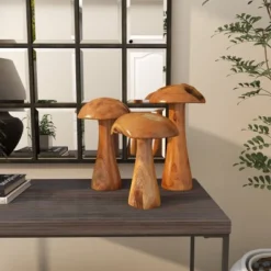 Set Of 3 Teak Wood Mushroom Handmade Live Edge Sculpture With Natural Smooth Finish Brown - Olivia & May 22 Set Of 3 Teak Wood Mushroom Handmade Live Edge Sculpture With Natural Smooth Finish Brown - Olivia & May -Home Improvement Store GUEST 61d68840 e646 4f01 a747 0e0cc0e11ba2