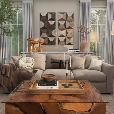 Set Of 3 Teak Wood Mushroom Handmade Live Edge Sculpture With Natural Smooth Finish Brown - Olivia & May 17 Set Of 3 Teak Wood Mushroom Handmade Live Edge Sculpture With Natural Smooth Finish Brown - Olivia & May - Image 15