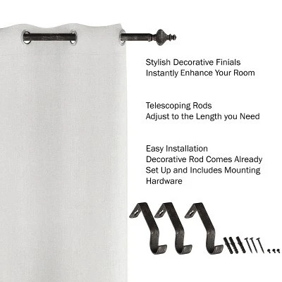 Hastings Home 1 Inch Curtain Rod With Finials (Black) 4 Hastings Home 1 Inch Curtain Rod With Finials (Black) - Image 2