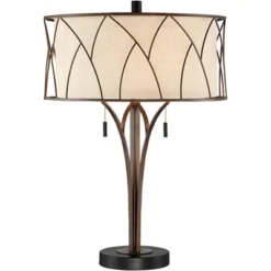 Franklin Iron Works Sydney Modern Mid Century Table Lamp 26" High Bronze With USB Charging Port Oatmeal Drum Shade For Bedroom Living Room Office Desk -Home Improvement Store GUEST 630484dd 654c 4936 875a fd7139348fd1